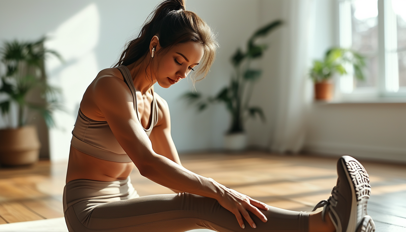 Woman stretching her hamstrings on a mat
