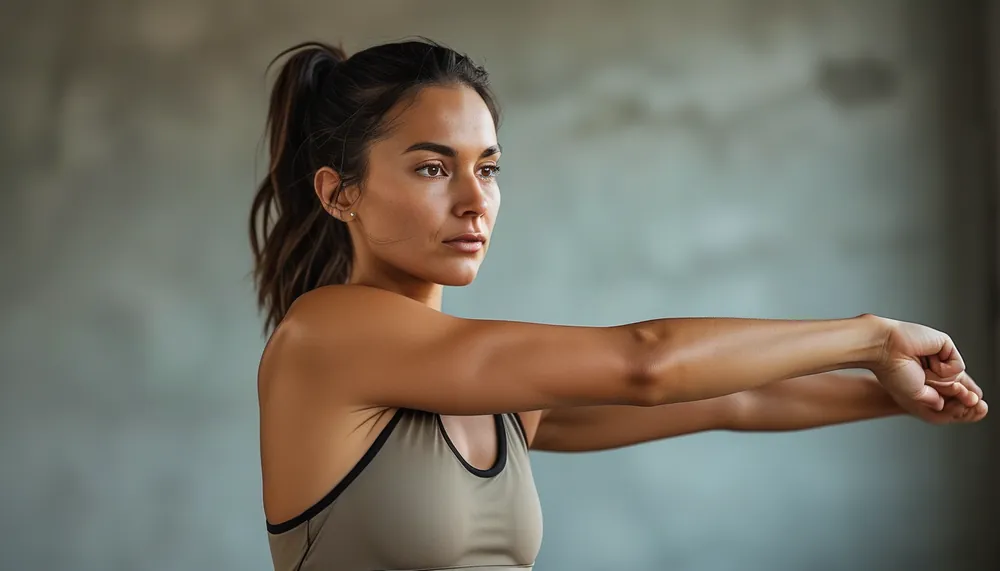 Woman stretching her shoulders and arms